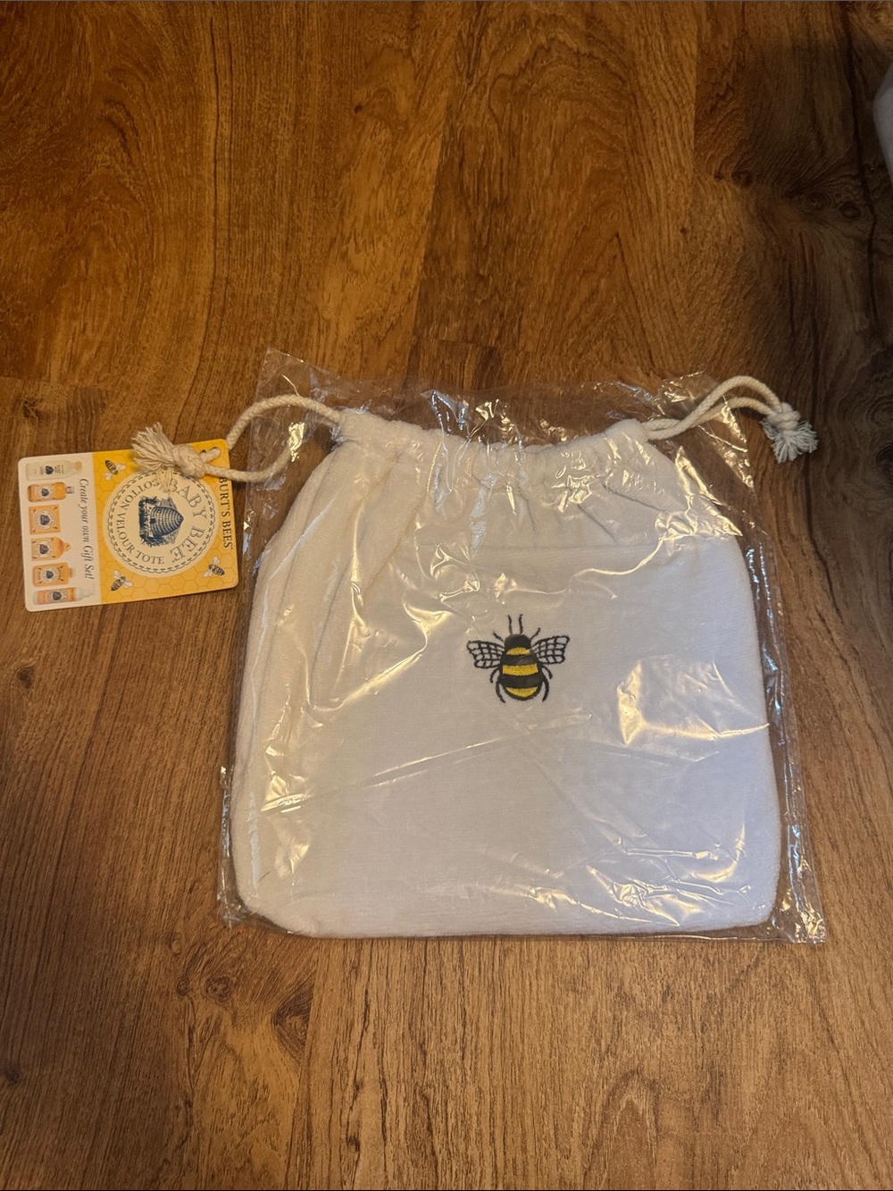 Burt's Bees Yellow and White Cotton Velour Baby Bee Tote Tag